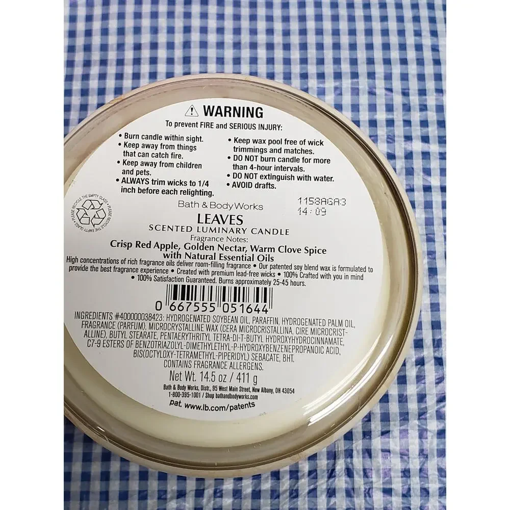 BBW Shine Through Jar Leaves Large 3 Wick Candle Home Fragrance Decor